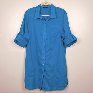 Lands End blue 100% cotton roll tab button front tunic, size 18 XL.